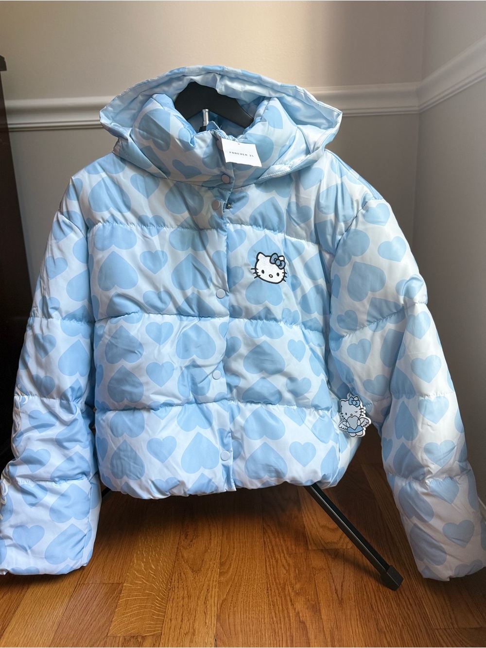 Forever 21 x Hello Kitty Sanrio Blue Heart Puffer Jacket Plus 1X NWT